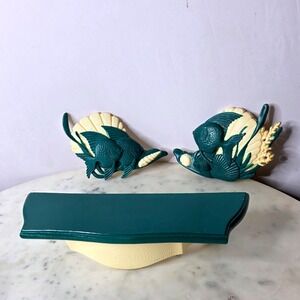 Vtg Burwood Co. Green Fish Wall Decor Shelf Set 1988 2882 2924 Kitsch Coastal
